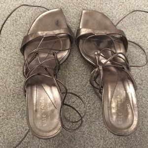 Lace up metallic heels